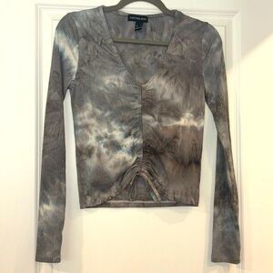 Grey tie-dye long sleeve top